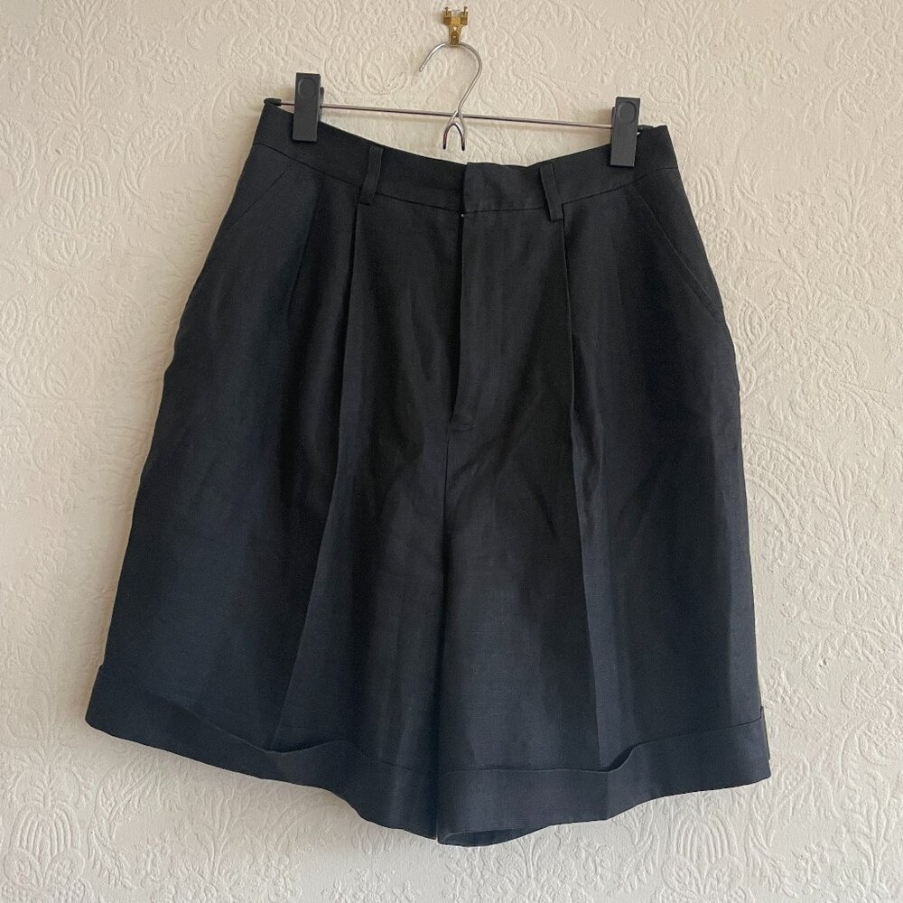 Vintage Black Linen High Waist Bermuda Shorts Classiques Entier Size 10